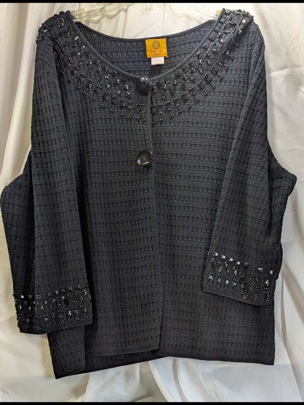 Ruby Rd. Woman Embellished Black Beaded Women's Cardigan Sweatshirt Size 2X